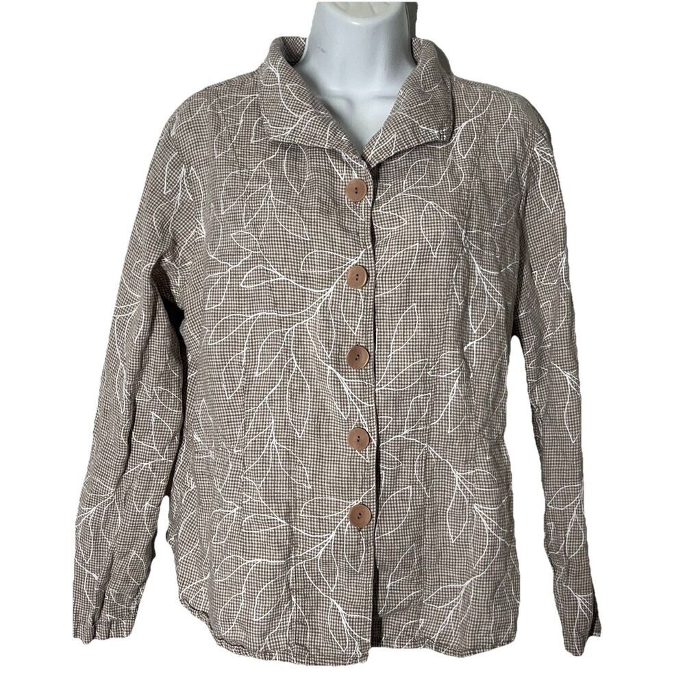 Flax Lagenlook Gingham Linen Button Down Shirt Women’s Oversized Cottagecore (M)